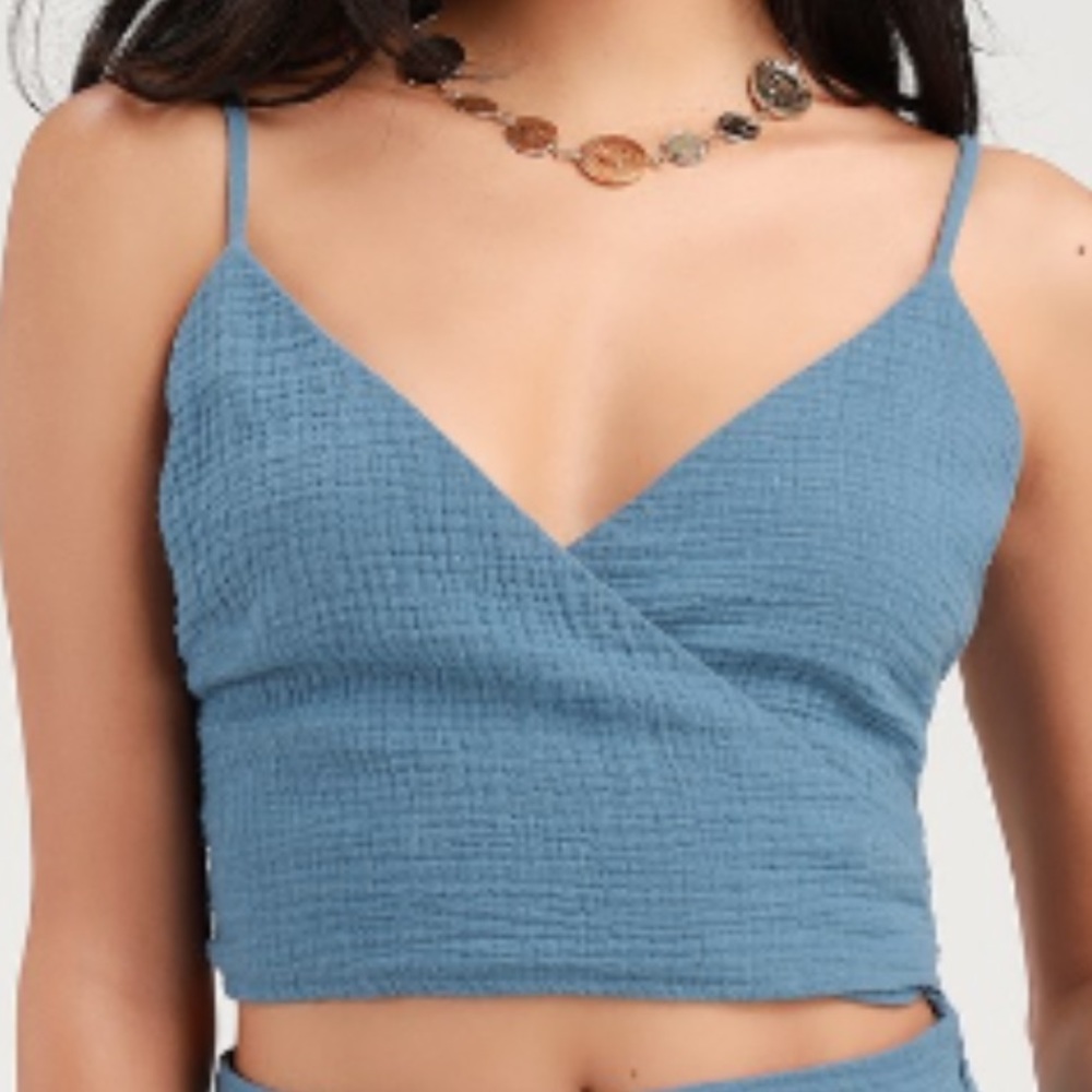 Sunny Afternoon Denim Blue Surplice Cropped Top